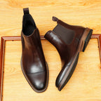 Men's Classic Cap Toe Slip-On Leather Chelsea Boots