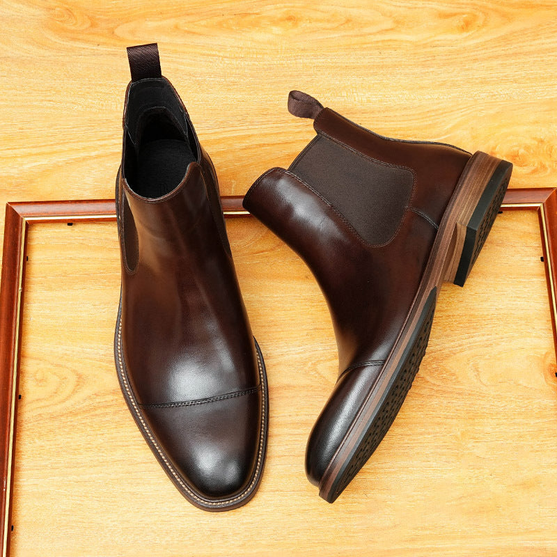 Men's Classic Cap Toe Slip-On Leather Chelsea Boots