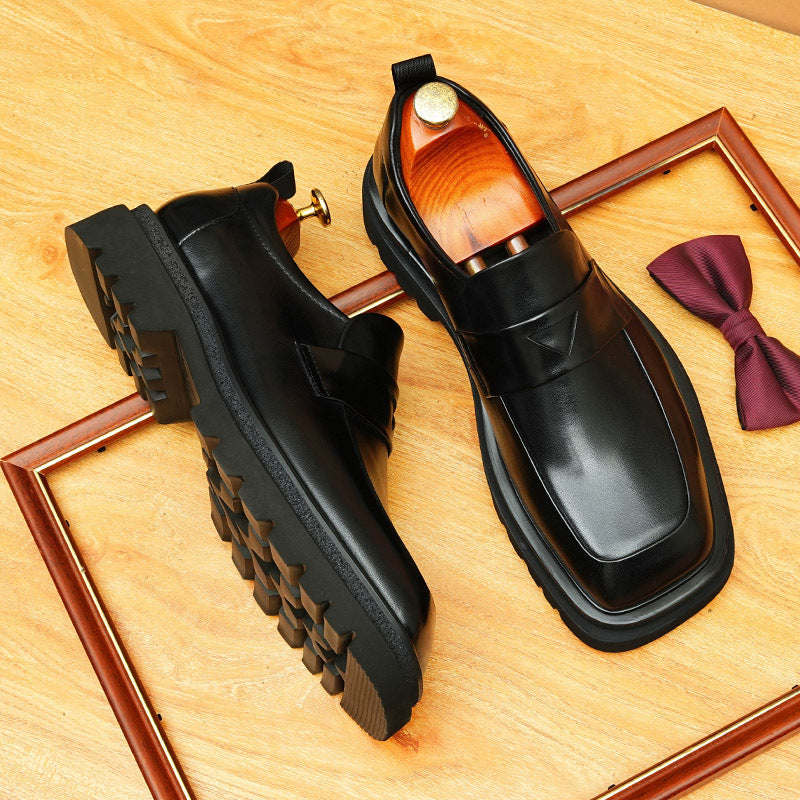 Men's Square Toe Chunky Sole Leather Loafers