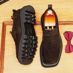 Men's Suede Broad Square Toe Platform Dress Loafers