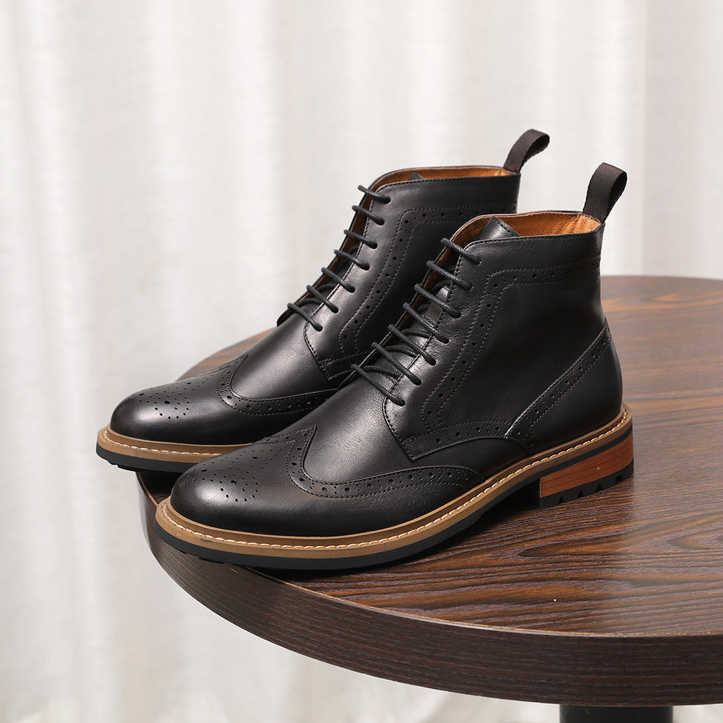 Wingtip Brogue Leather Back-Zip Lace-Up Boots for Men