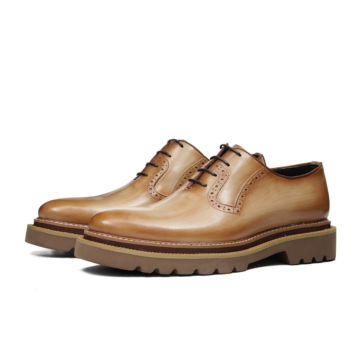 Men's Chunky Lug Sole Plain Chisel Toe Leather Oxfords