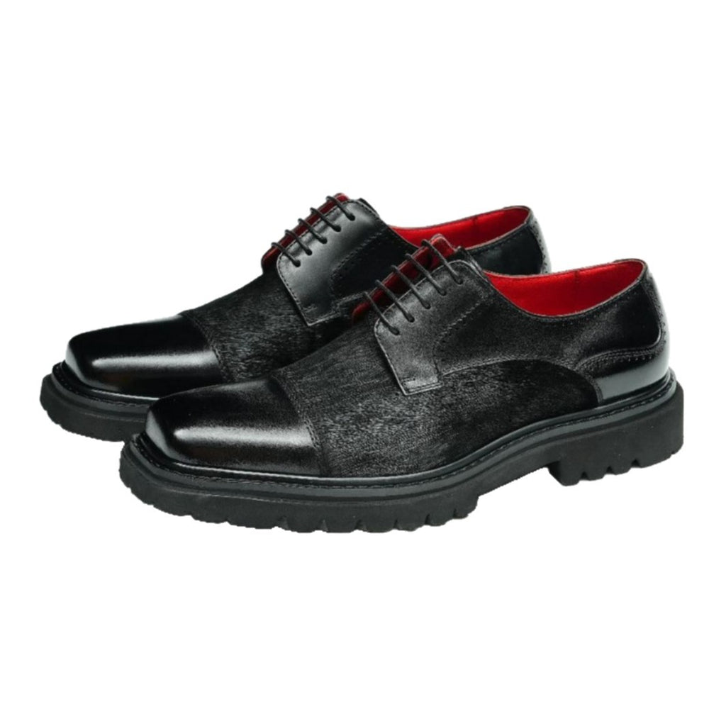 Men's Chunky Lug Sole Cap Toe Haircalf Leather Derbies