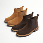 Round Plain Toe Suede Contrast-Welt Chelsea Boots for Men
