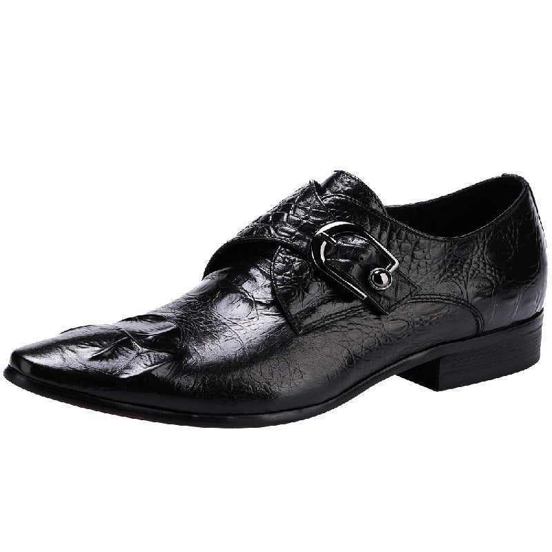 Men's Croc Embossed Pointed Toe Single Monk Leather Shoes