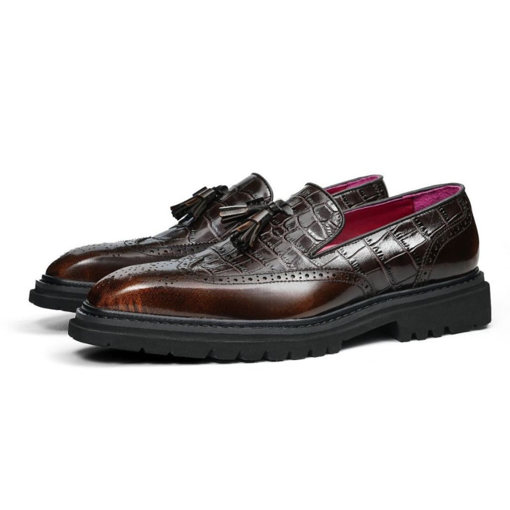 Men's Crocodile Embossed Tassel Brogue Dress Loafers
