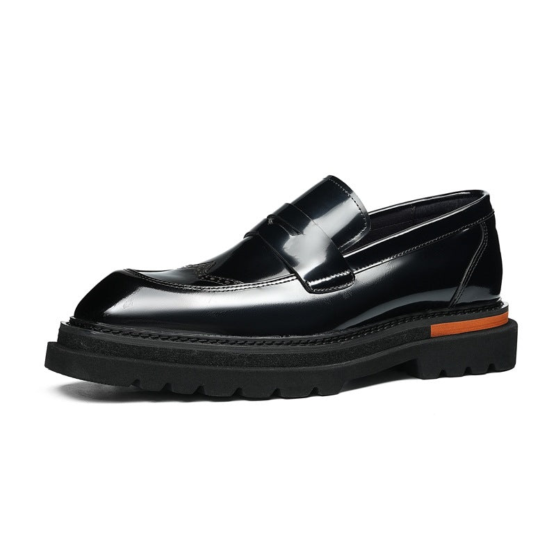 Men's Square Toe Brogue Platform Leather Loafers