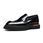 Men's Square Toe Brogue Platform Leather Loafers