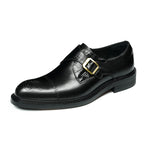 Men's Cap Toe Single Monk Strap Pointed Leather Shoes