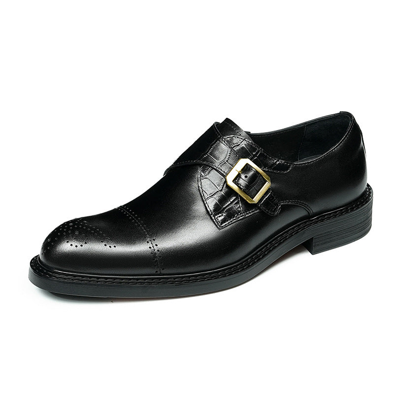 Men's Cap Toe Single Monk Strap Pointed Leather Shoes
