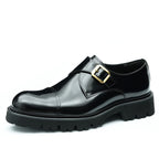 Men's Stitched Cap Toe Pointed Single Monk Strap Leather Shoes