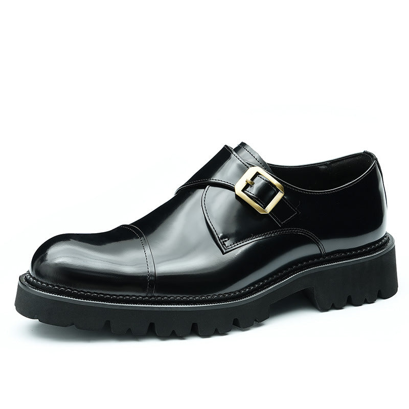 Men's Stitched Cap Toe Pointed Single Monk Strap Leather Shoes