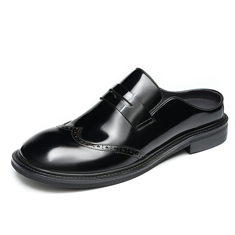 Men's Burnished Carved Round Toe Mule Loafers