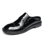 Men's Burnished Carved Round Toe Mule Loafers