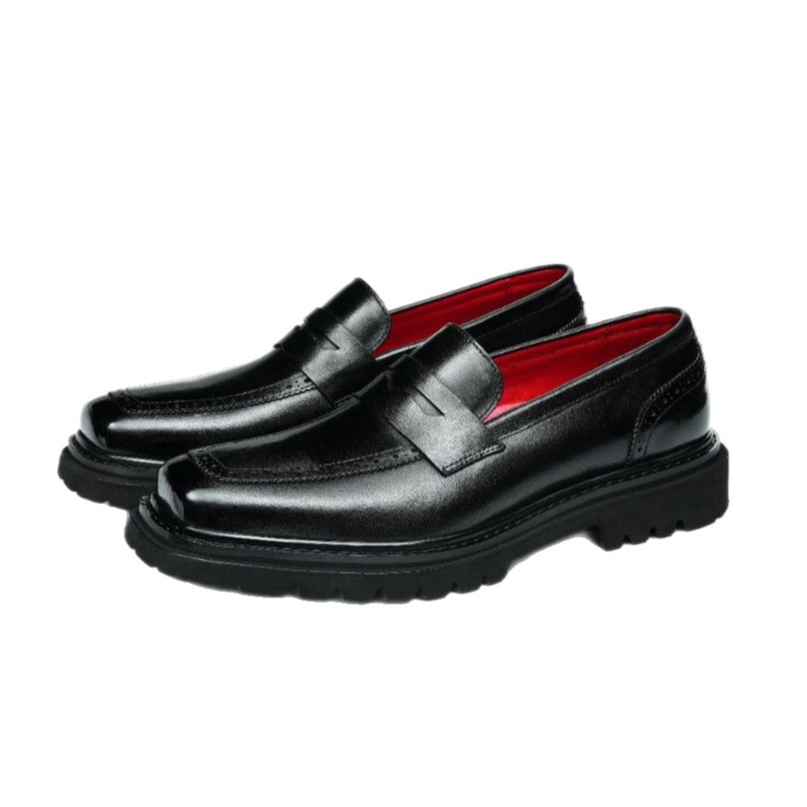 Men's Minimalist Square Toe Thick Sole Leather Loafers