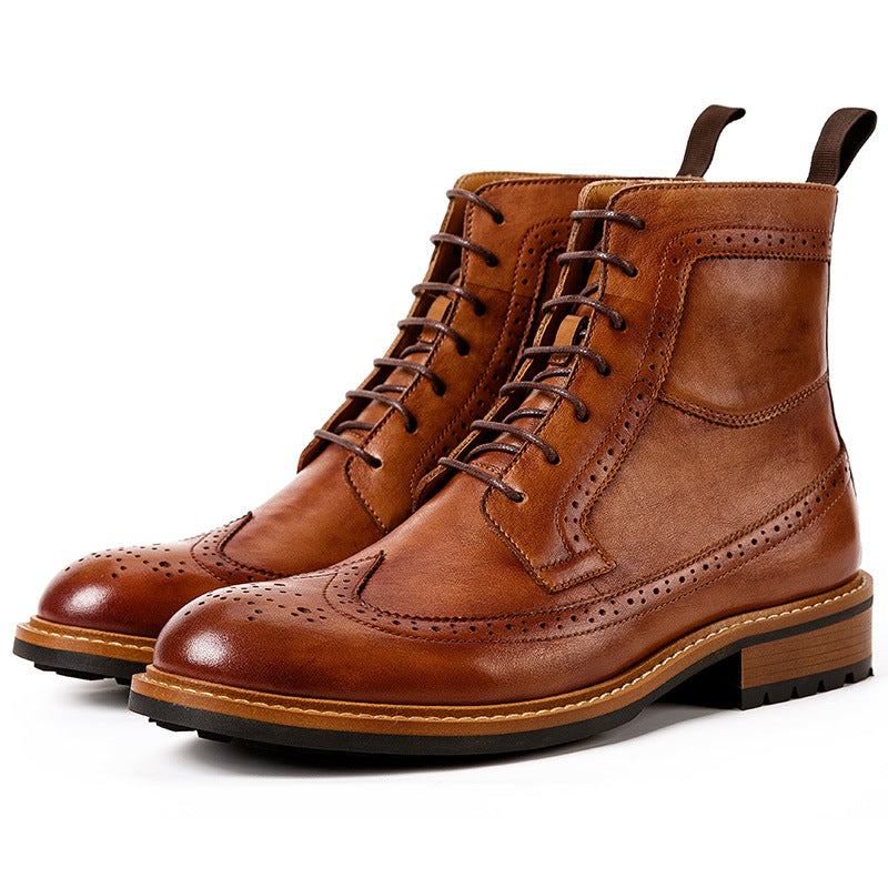Wingtip Brogue Leather Lug Sole Boots for Men