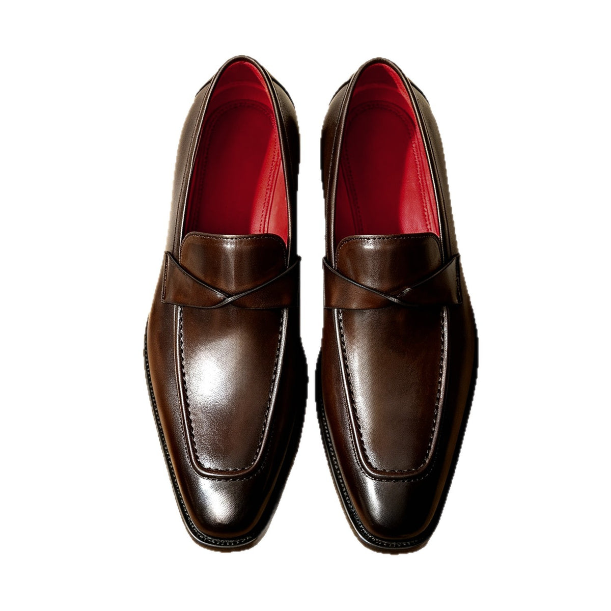 Men's Burnished-Style Leather Formal Dress Loafers