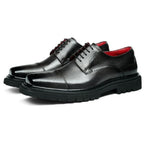 Men's Chunky Lug Sole Cap Toe Square Chisel Leather Derbies