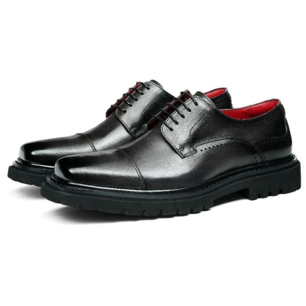 Men's Chunky Lug Sole Cap Toe Square Chisel Leather Derbies