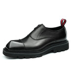 Men's Square Toe Zipper Chunky Sole Leather Loafers
