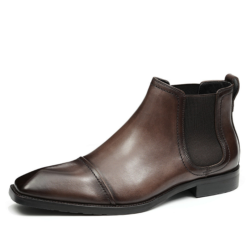 Men's Fashion Cap Toe Slip-On Leather Chelsea Boots