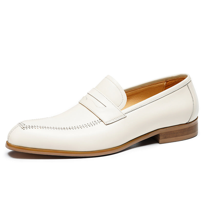 Men's Beige Pointed Toe Wedding Dress Loafers