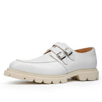 Men's White Beige Pointed Toe Chunky Double Monk Shoes