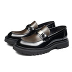 Men's Polished Round Toe Platform Leather Dress Loafers