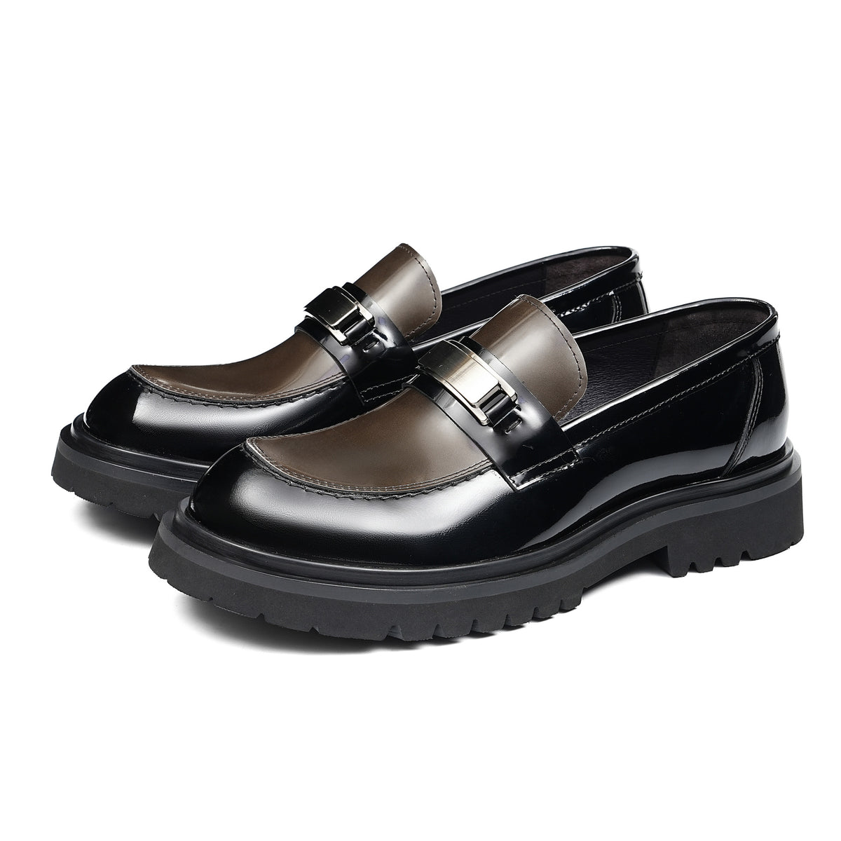 Men's Polished Round Toe Platform Leather Dress Loafers