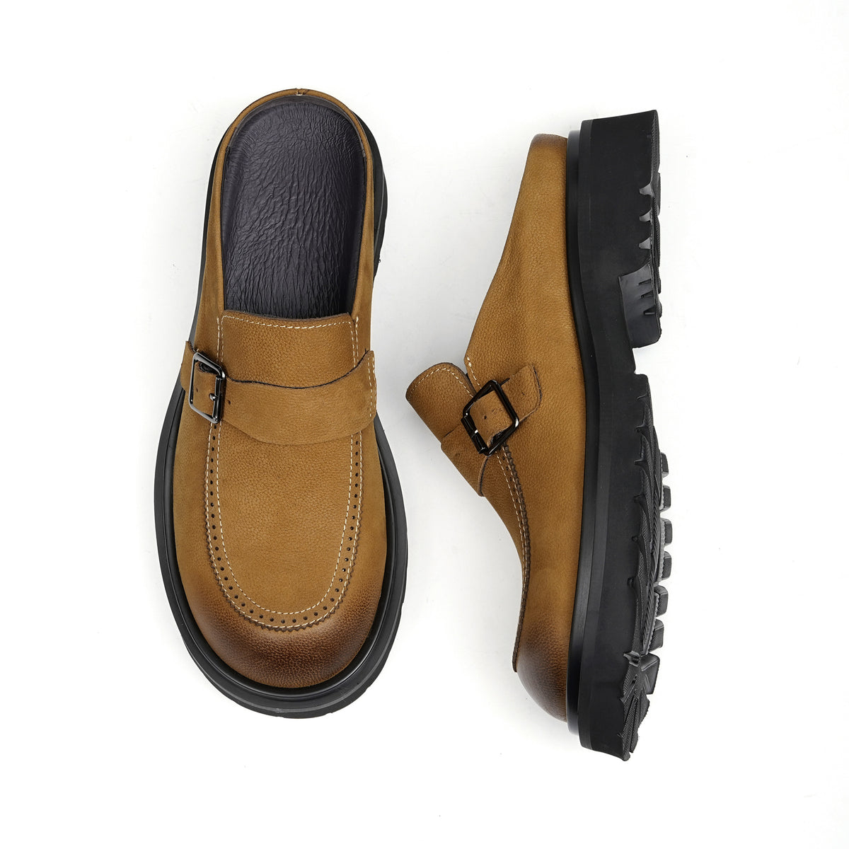 Men's Burnished Leather Closed-Toe Casual Mule Loafers