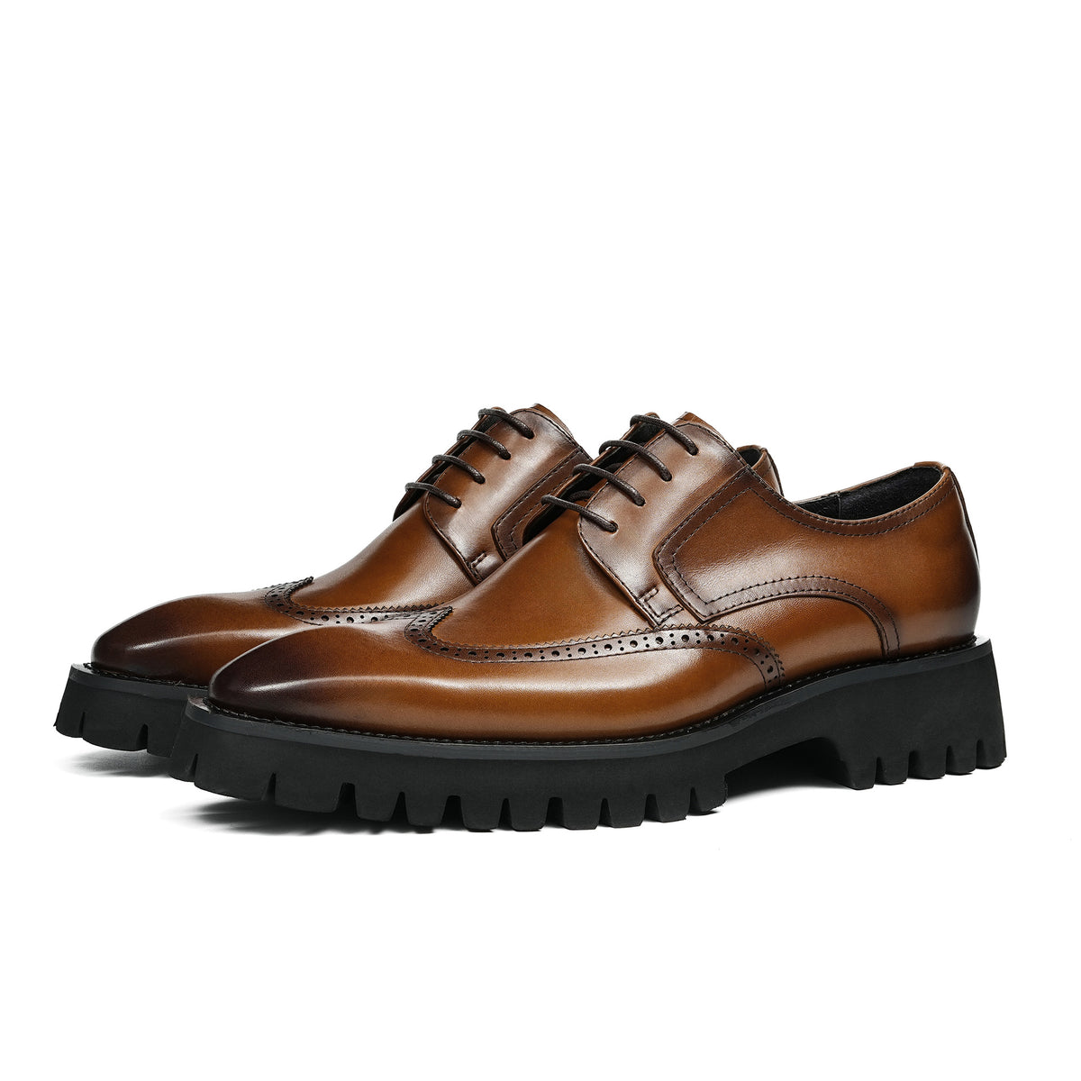 Men's Patina Leather Chunky Lug Sole Wingtip Derby Shoes