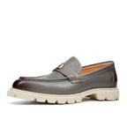 Men's Burnished-Style Thick Sole Leather Casual Loafers