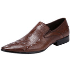 Men's Croc Embossed Pointed Toe Leather Loafers