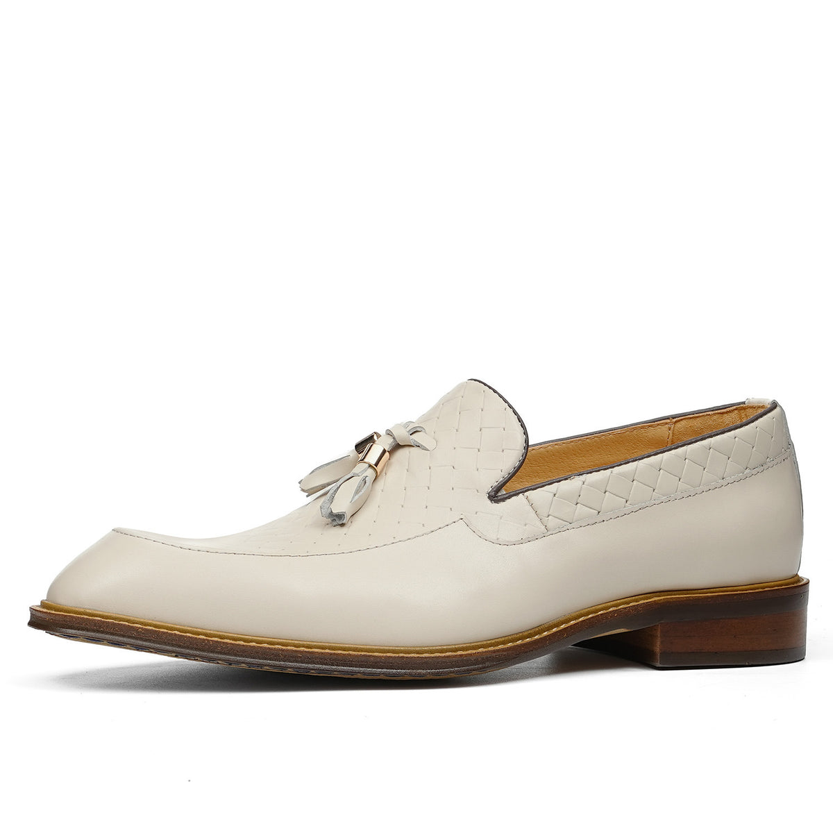 Men's Woven-Pattern Leather Tassel Wedding Dress Loafers