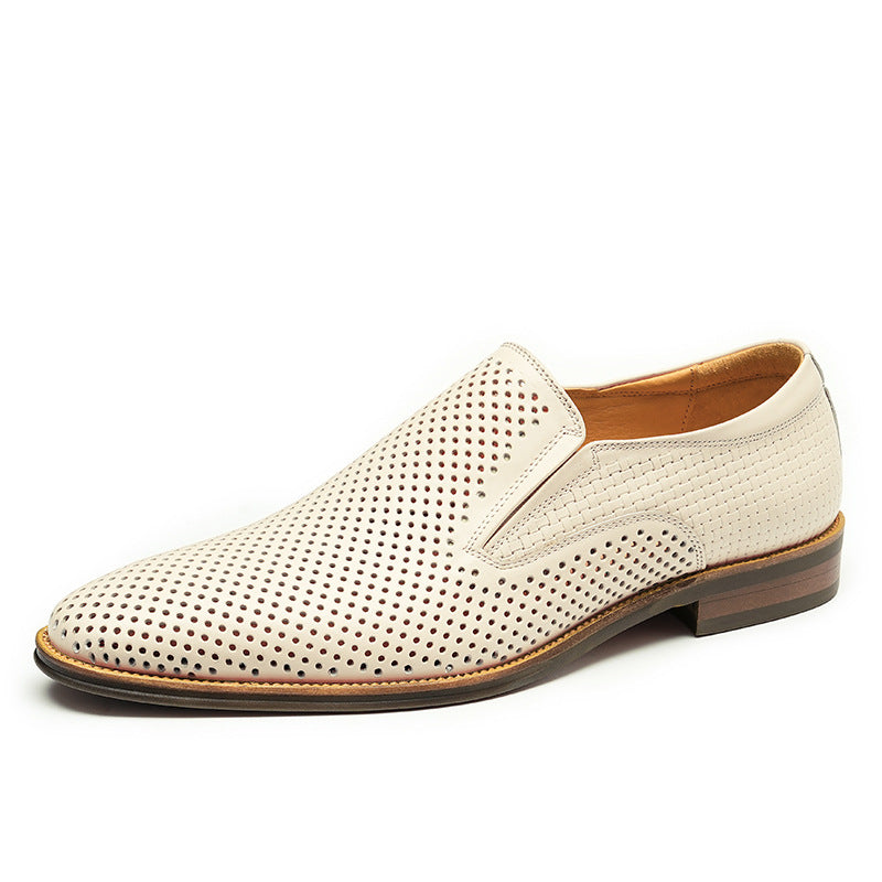 Men's Dot-Pattern Leather Slip-On Dress Loafers