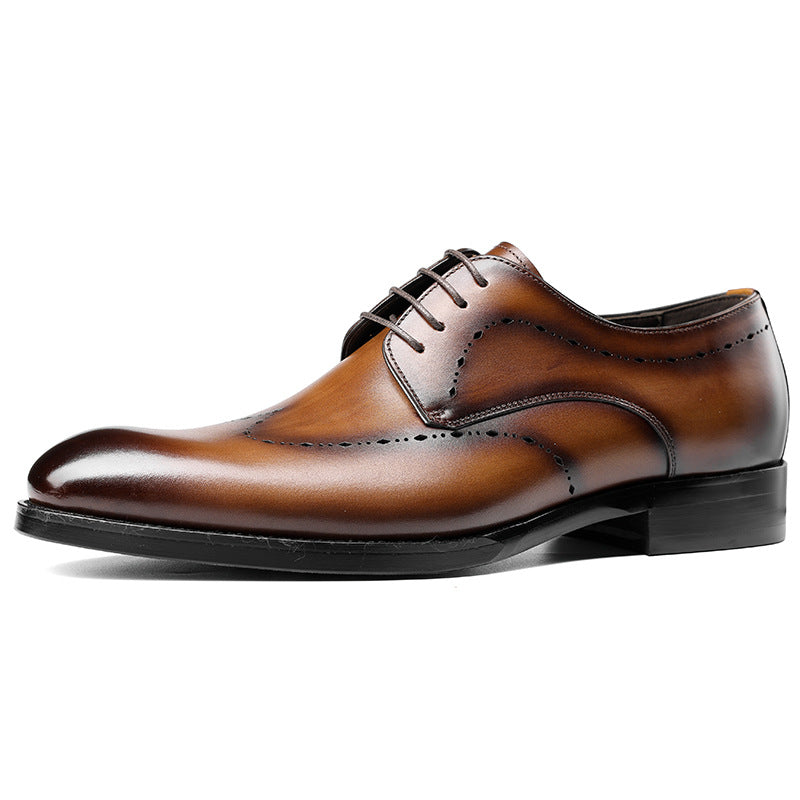 Men's Hand-Burnished Leather Wingtip Brogue Derby Shoes
