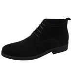 Black suede lace-up ankle boot with low block heel and pull tab