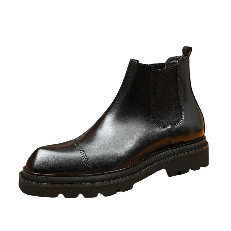 Men's Thick Sole Cap Toe Leather Chelsea Boots - Slip-On