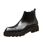 Men's Thick Sole Cap Toe Leather Chelsea Boots - Slip-On