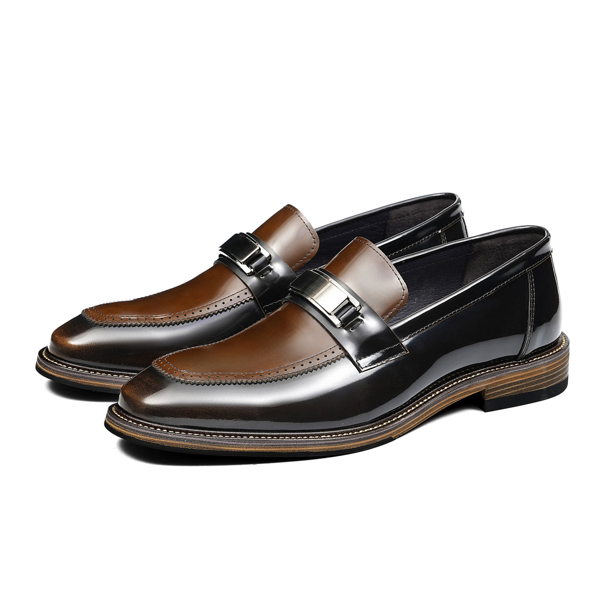 Men's High-Gloss Pointed Toe Leather Business Loafers