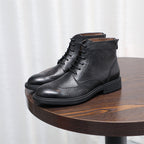 Burnished Wingtip Brogue Leather Back-Zip Boots for Men