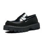 Men's Leather Patchwork Round Toe Platform Loafers