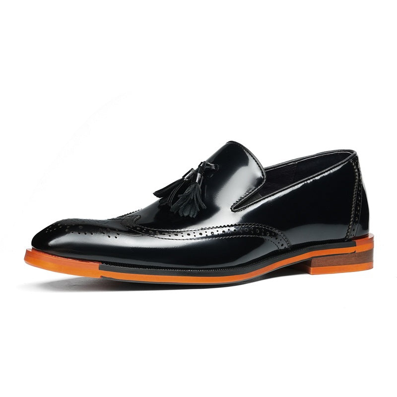 Men's Brogue Tassel Square Toe Leather Loafers