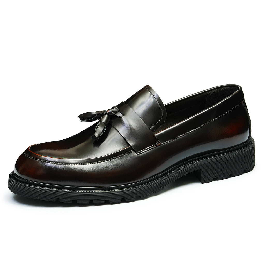 Men's Glossy Round Toe Chunky Sole Tassel Loafers