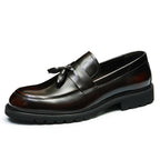 Men's Glossy Round Toe Chunky Sole Tassel Loafers