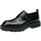 Men's Black Dark Brown Square Toe Single Monk Leather Shoes