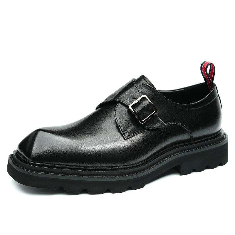 Men's Polished Square Toe Chunky Sole Single Monk Shoes