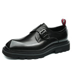 Men's Polished Square Toe Chunky Sole Single Monk Shoes