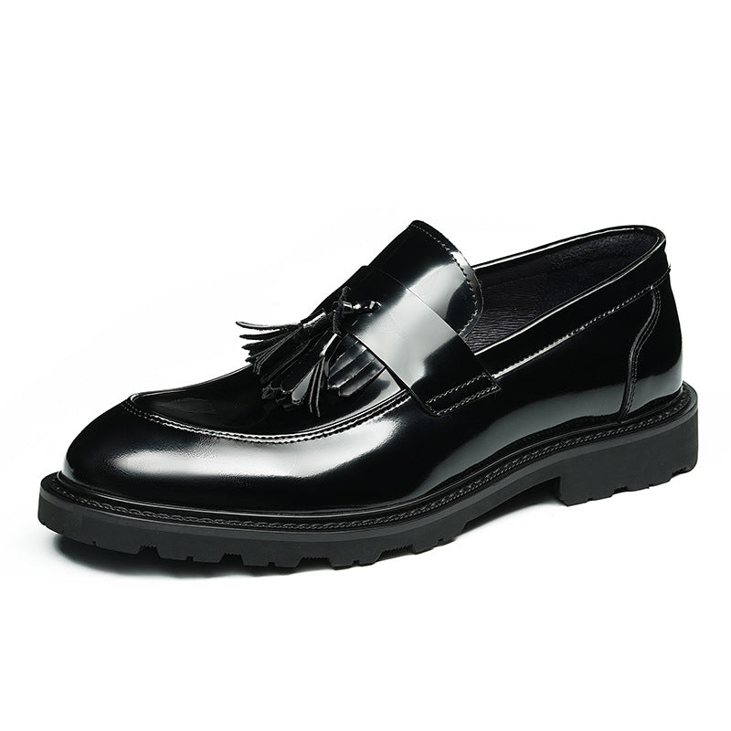 Men's Glossy Round Toe Tassel Leather Loafers