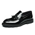 Men's Glossy Round Toe Tassel Leather Loafers